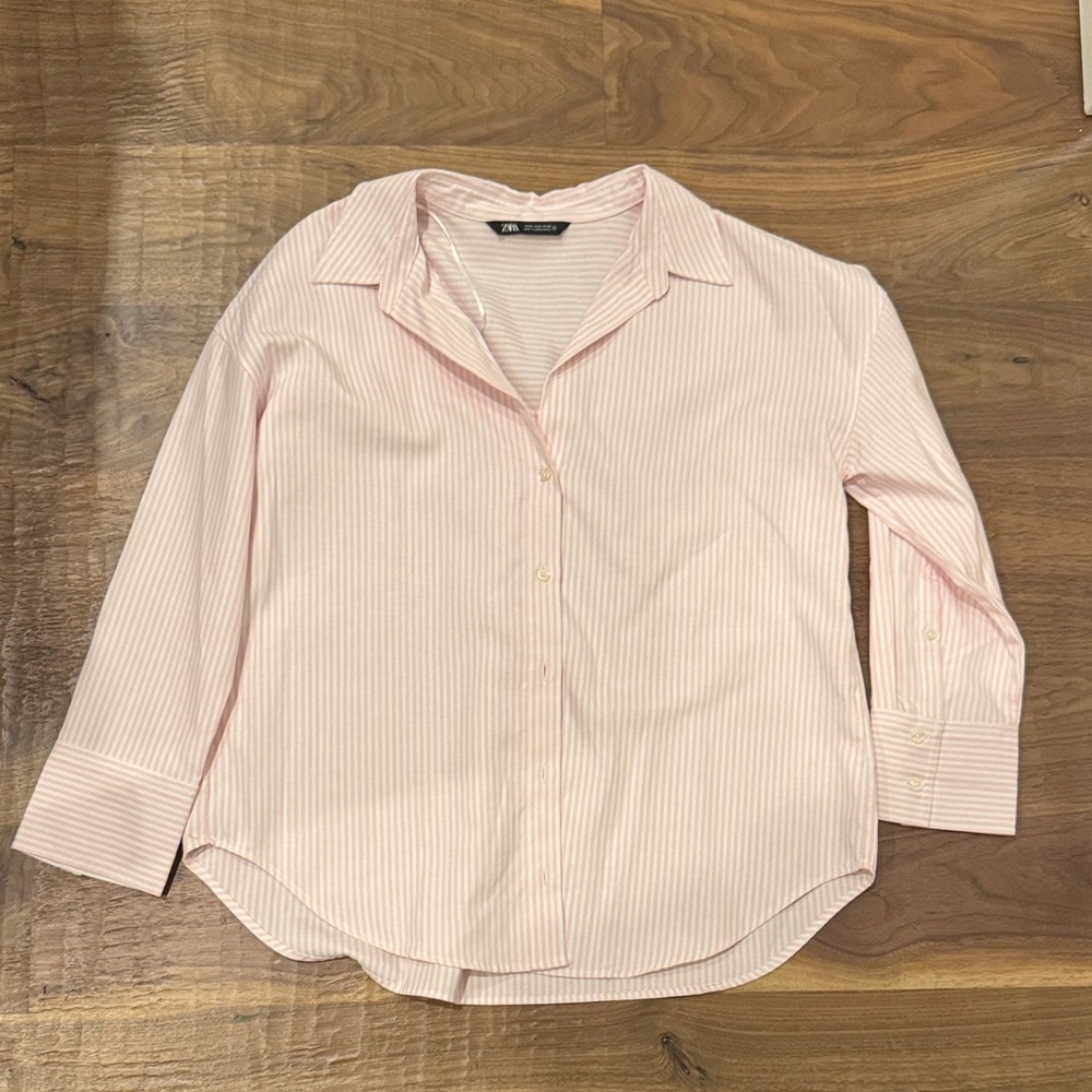 Zara Pink Striped Button Down Shirt